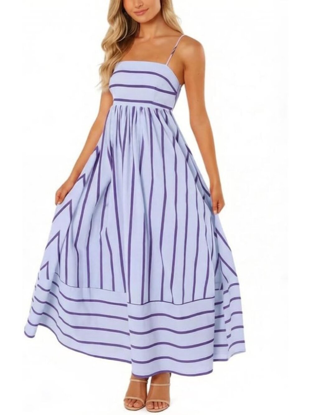 〽️Purple Vertical Stripe Maxi Sundress Smocked Back Cutout Spaghetti Strap